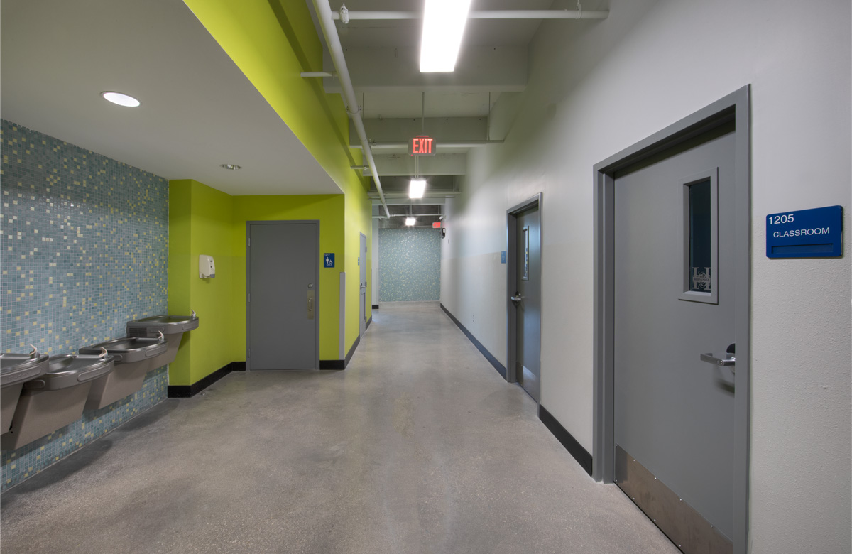 Interior design view of a corridor at the Mater Academy stem charter high school in Miami, FL 